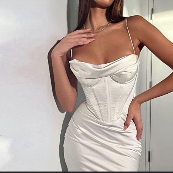 House of CB CHARMAINE IVORY CORSET MAXI DRESS white XS NWOT - Picture 7 of 13